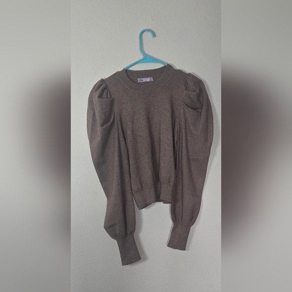 Lalavon Tops - Lalavon Puff Statement Sleeve Sweater Brown Fall Chic Knit Top New Size Small